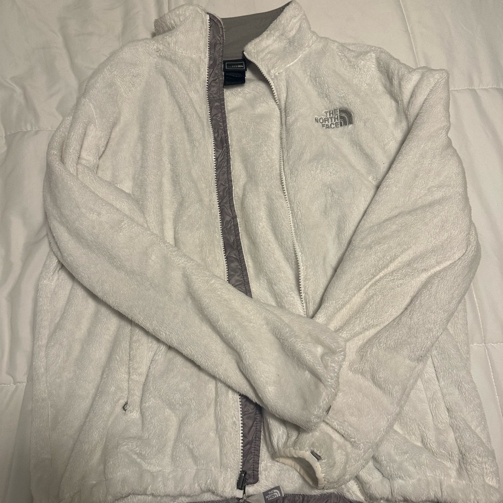 White furry Northface zip up size large